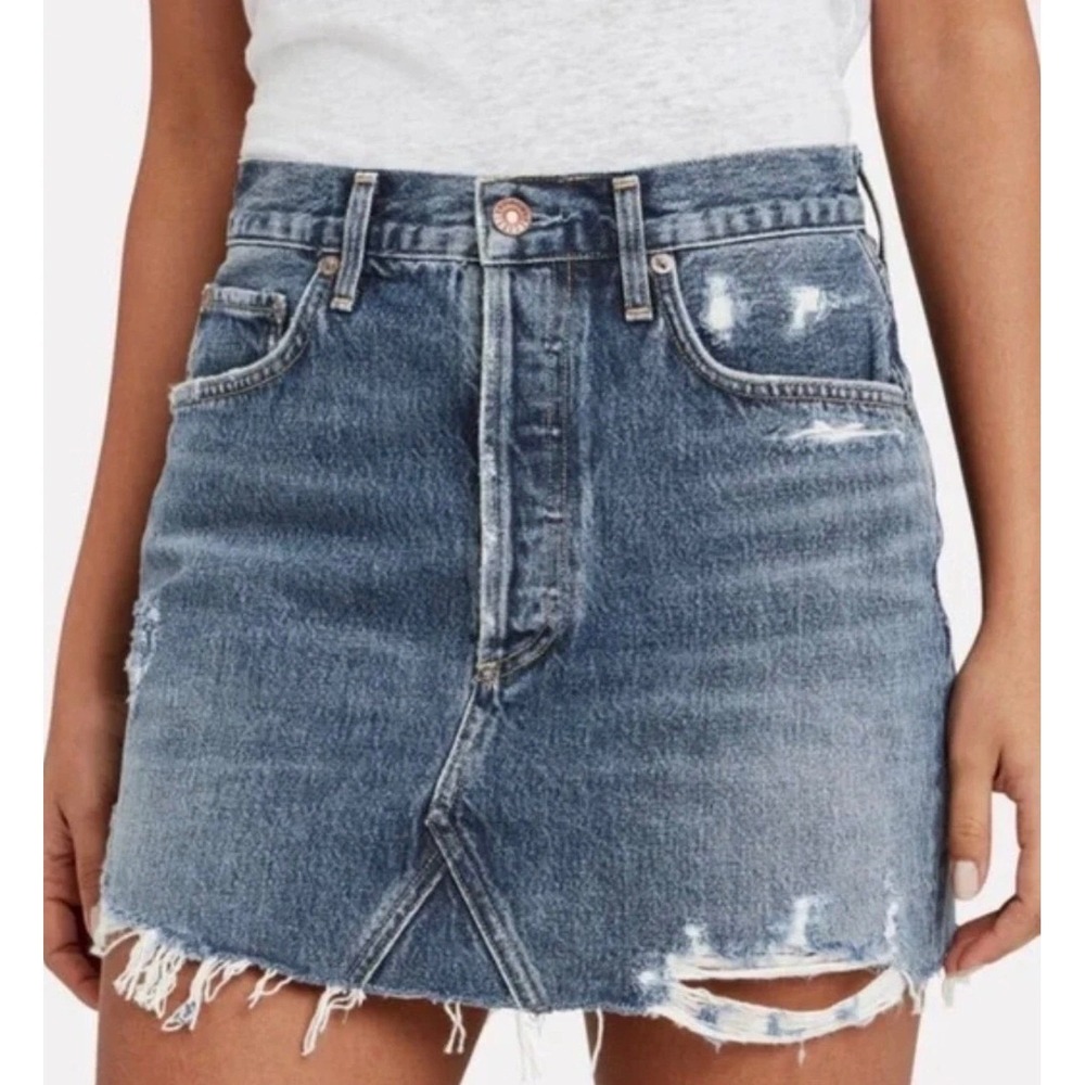 AGOLDE Ada High Rise Mid Thigh Jean Denim Skirt Ransom Blue 28 - Picture 2 of 6